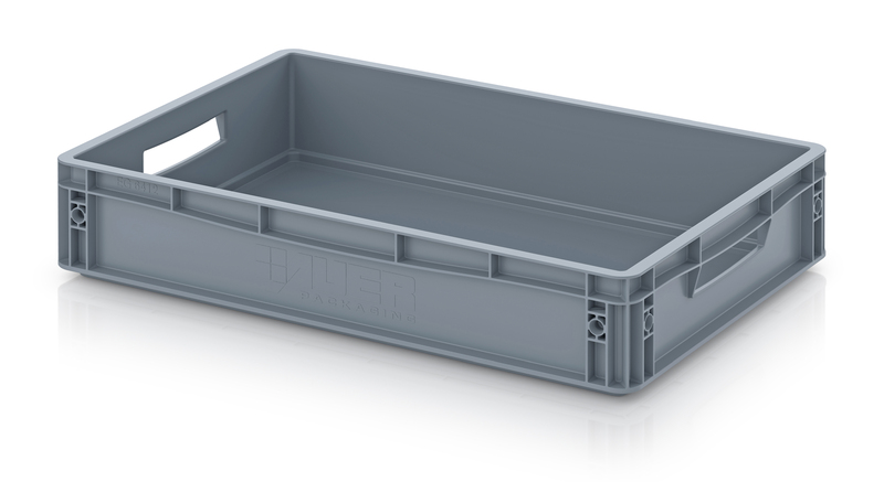 opbergbak in HDPE 600 x 400 x 120mm gesloten - grijs