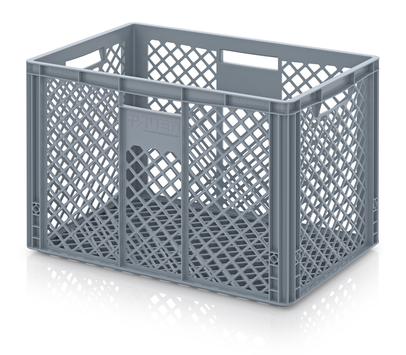 Opbergbak in PEHD 600 x 400 x 425mm - open gaten - grijs