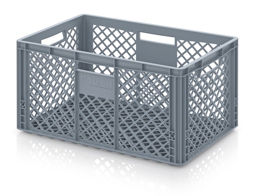 [AU604032O] opbergbak in PEHD 600 x 400 x 320mm - open gaten - grijs